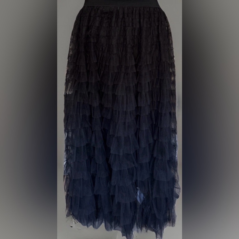 Womens Tulle Layered Maxi Skirt Elastic High Waisted A-line Flared Fairy Goth L - Picture 2 of 5